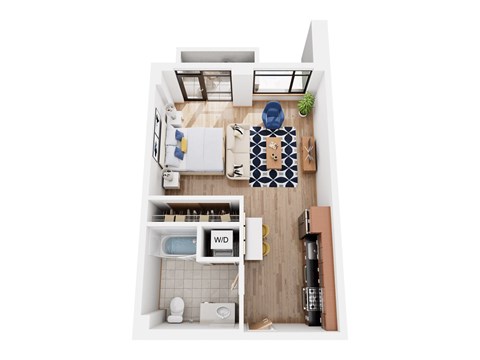 Floor plan for studio, 1 bath, 536 sqft